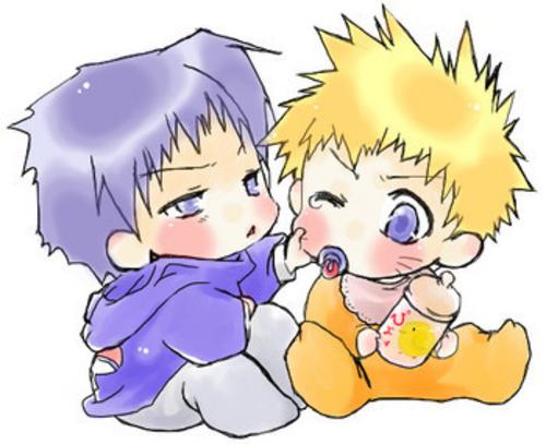 Baby Sasuke torturing baby Naruto